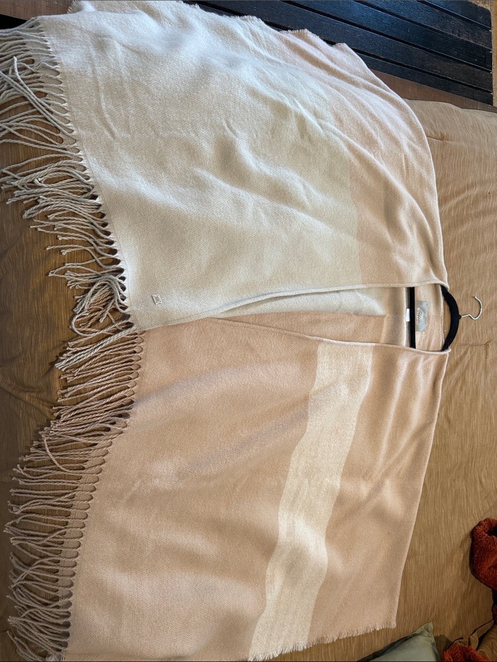 Soia & Kyo Cream and Blush Pink Fringe Open Front Wrap